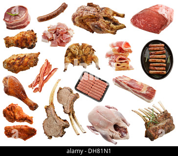 Collection of red beef meat isolated on white background Stock Photo ...