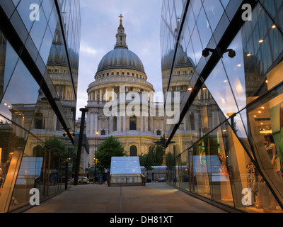 St Paul's Cathedral Ludgate Hill London England reflected in the Jean Nouvel Shopping Centre Stock Photo