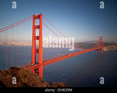 A classic view of the Golden Gate Bridge on a clear, August evening.  San Francisco, California. Stock Photo