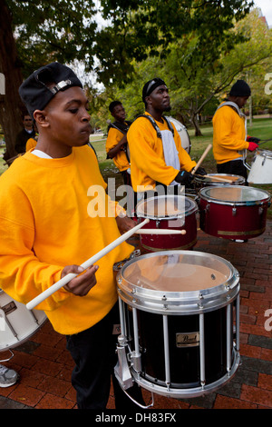 African-American snare drummer in marching band Stock Photo