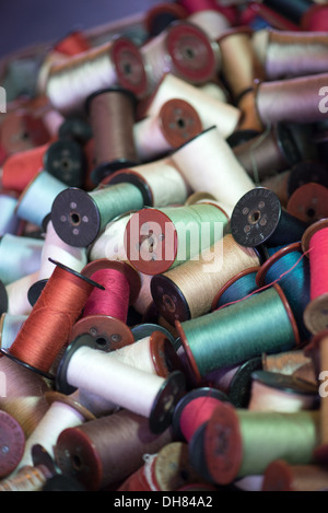 vintage spools of sewing thread. Stock Photo