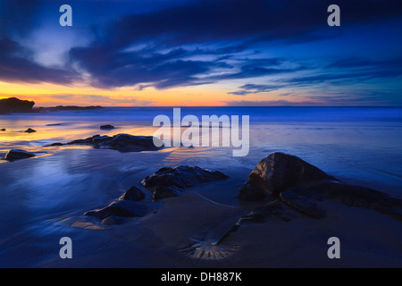 Sunset on empty beach Fuerteventura Canary Islands Spain Stock Photo
