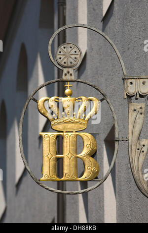 Sign of the Hofbraeuhaus brewhouse, Platzl, Altstadt-Lehel district, Munich, Bavaria, Deutschland, Stock Photo