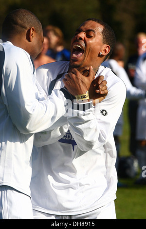 Darren Campbell and Michael Harvey Jr aka MC Harvey Celebrity Soccer Sunday - Celebrity All Stars XI v Dorking Wanderers Stock Photo