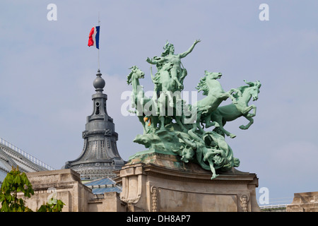 Sculptures on the Roof of the Grand Palais in Paris, France Stock Photo