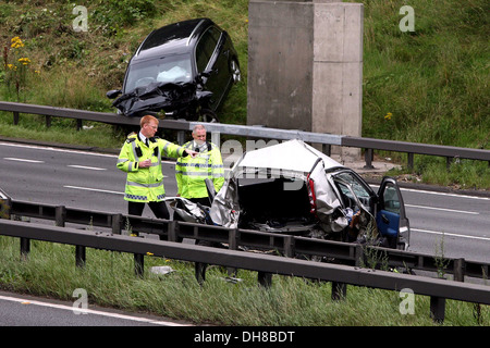 m62 near alamy motorway officers inspect manchester crash police scene west