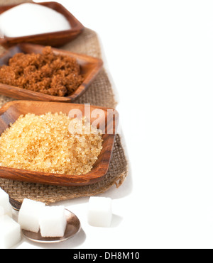 Different types of sugar - Demerara, Muscovado, White and Refined Sugar Stock Photo