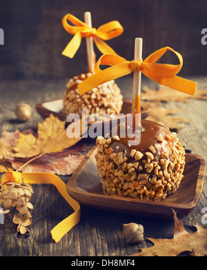 Homemade Taffy Apple with Peanuts Stock Photo