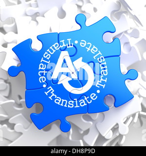 Translating Concept on Blue Puzzle. Stock Photo