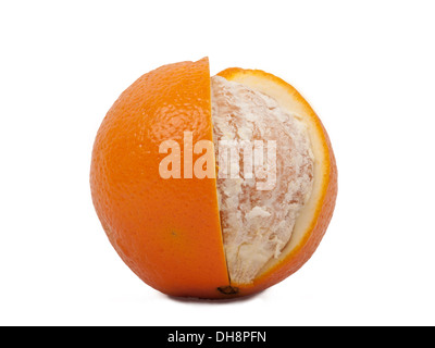 orange without part of peel, isolated on white background Stock Photo