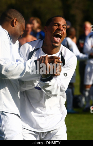 Darren Campbell and Michael Harvey Jr aka MC Harvey Celebrity Soccer Sunday - Celebrity All Stars XI v Dorking Wanderers Stock Photo