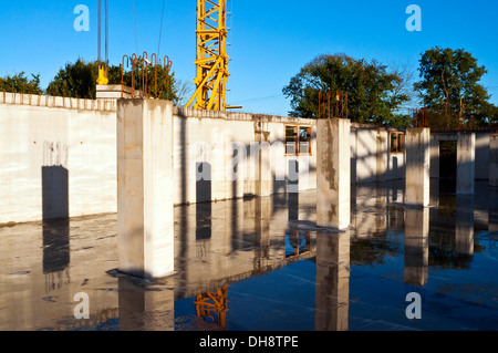 New reinforced concrete walls and columns on factory building site - France. Stock Photo
