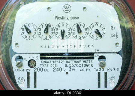 WESTINGHOUSE D5S TRADITIONAL ANALOG STANDARD 240 VOLT RESIDENTIAL UNITED STATES ELECTRIC METER (©WESTINGHOUSE ELECTRIC CO 1950) Stock Photo