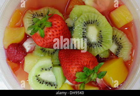 Mixed fruit salad dessert bowl-Victoria, British Columbia, Canada. Stock Photo