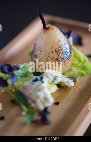 Pear and blue cheese afters from a fine dining restaurant Stock Photo