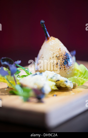 Pear and blue cheese afters from a fine dining restaurant Stock Photo