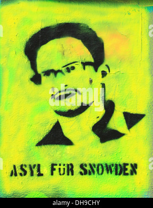 Asyl fuer Snowden, Graffiti at East-Side-Gallery, Berlin, Germany Stock Photo