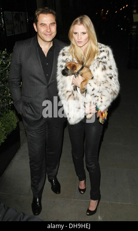 David Walliams and Lara Stone leave Scott's restaurant London, England - 30.03.12 Stock Photo