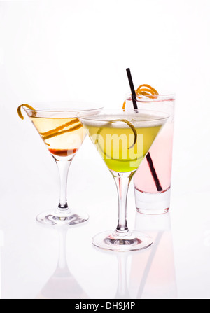 Back lit cocktails on a white background. Stock Photo