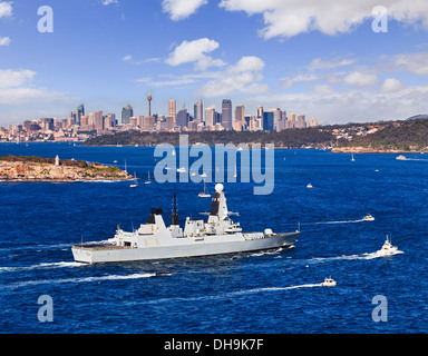 Australia Sydney Harbour HMS military sheep entering as part of Australian Navy international fleet review celebration Stock Photo