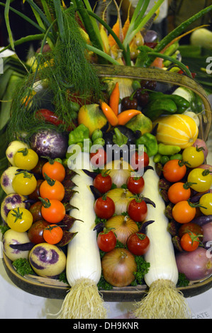 Prize Winning Display of Fruits& Vegetables in a Trug at the Harrogate Autumn Flower Show Yorkshire Stock Photo