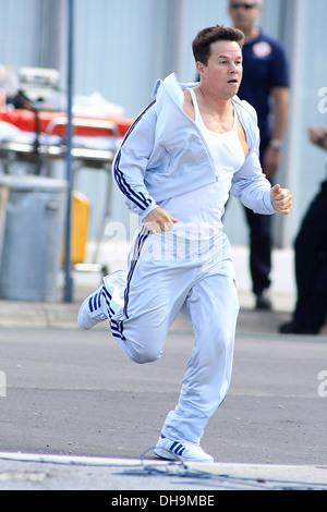 Mark Wahlberg films a chase scene for the movie 'Pain and Gain' Miami, Florida - 02.04.12 Stock Photo