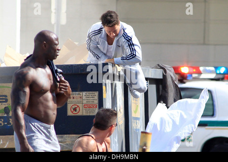 Mark Wahlberg films a chase scene for the movie 'Pain and Gain' Miami, Florida - 02.04.12 Stock Photo