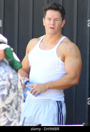 Mark Wahlberg films a chase scene for movie 'Pain and Gain' Miami Florida - 02.04.12 Stock Photo