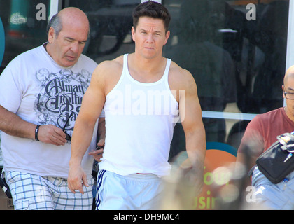 Mark Wahlberg films a chase scene for the movie 'Pain and Gain' Miami, Florida - 02.04.12 Stock Photo