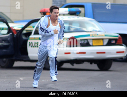 Mark Wahlberg films a chase scene for the movie 'Pain and Gain' Miami, Florida - 02.04.12 Stock Photo