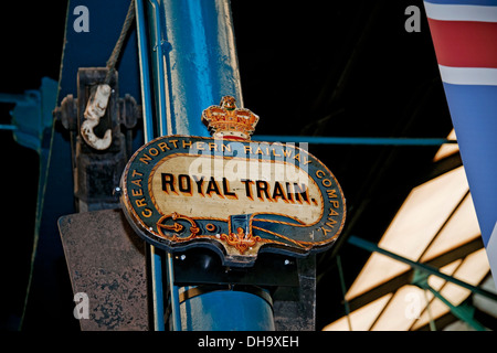 Close up of Great Northern Railway Company Royal Train platform sign at the National Railway Museum York North Yorkshire England UK Stock Photo