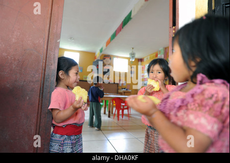 Maya indigenous children at preschool in Tierra Linda, Solola, Guatemala. Stock Photo