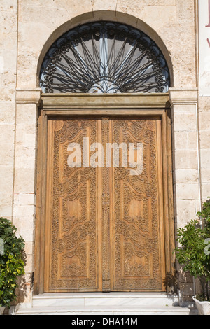 The right hand front door of The Presentation Virgin Mary (Trimartiri), Chania, Crete, Greece. Stock Photo