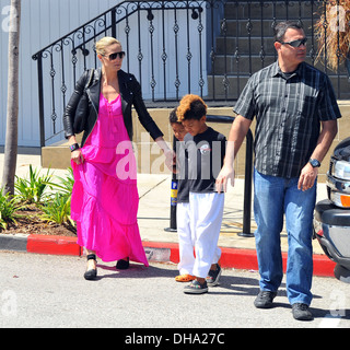 Heidi Klum and sons Johan Samuel and Henry Samuel outside a karate class in Brentwood Los Angeles California - 07.04.12 Stock Photo