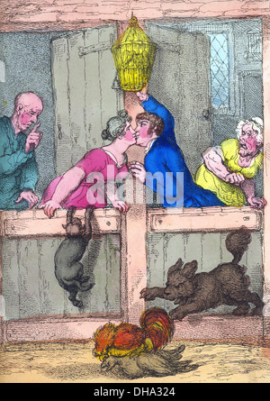 Neighbourly Refreshment or Neighbours  1815 An engraving by artist Thomas Rowlandson (1756-1827) Stock Photo