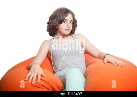 Portrait of beautiful teenage girl with fashion peal necklace Stock Photo