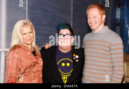 Ilene Kristen Lea DeLaria and Jesse Tyler Ferguson Backstage at Off-Broadway comedy 'Out Of Iceland' at Walkerspace Theatre New Stock Photo