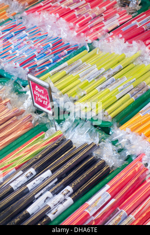 Sticks of rock candy for sale in Whitby, North Yorkshire, England Stock Photo