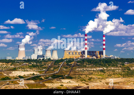 Surface coal mining and power station in Belchatow, Poland Stock Photo