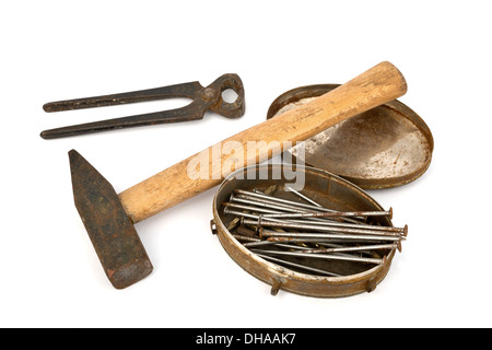 hammer and nails isolated on the white background Stock Photo