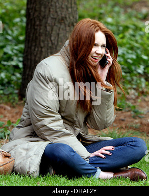 April 11 2012 Karen Gillian shooting on location for BBC TV series Doctor Who at Central Park New York City Stock Photo