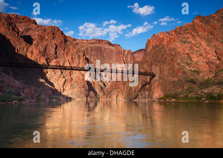 Tunnel and Black Bridge over the Colorado River are part of the South Kaibab Trail, Grand Canyon National Park, Arizona. Stock Photo
