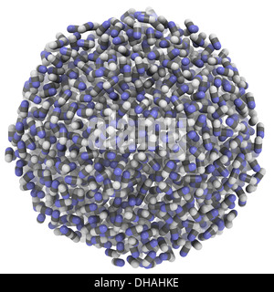 Hydrogen cyanide (HCN, prussic acid) molecules, liquid sphere model. Extremely toxic and volatile liquid. Stock Photo