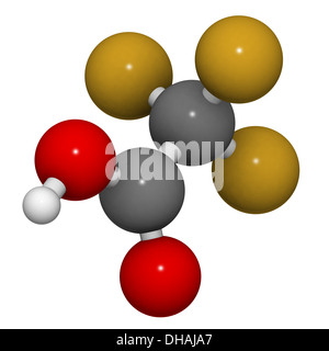 Trifluoroacetic acid (TFA) molecule, chemical structure. Highly corrosive liquid acid, often used as a solvent or reagent. Stock Photo