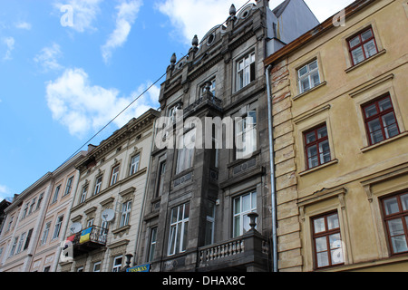 great wall of old architectural ensemble in Lvov city Stock Photo