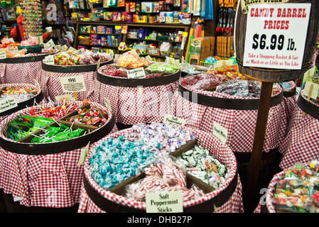 Candy barrels in the Mast General Store in Asheville North Carolina Stock Photo