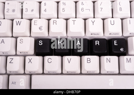Word Share written with black keys on computer keyboard. Stock Photo