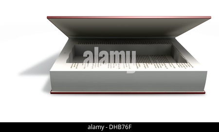 A red hardback book with an empty cut away cavity in the pages for concealing something on an isolated background Stock Photo