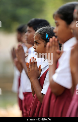 Indian school children chanting Andhra Pradesh South India Stock Photo