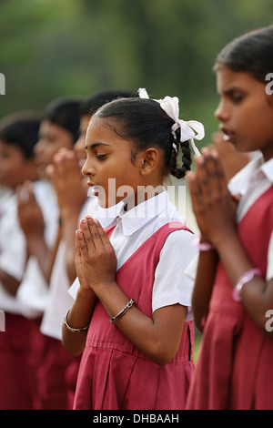 Indian school children chanting Andhra Pradesh South India Stock Photo